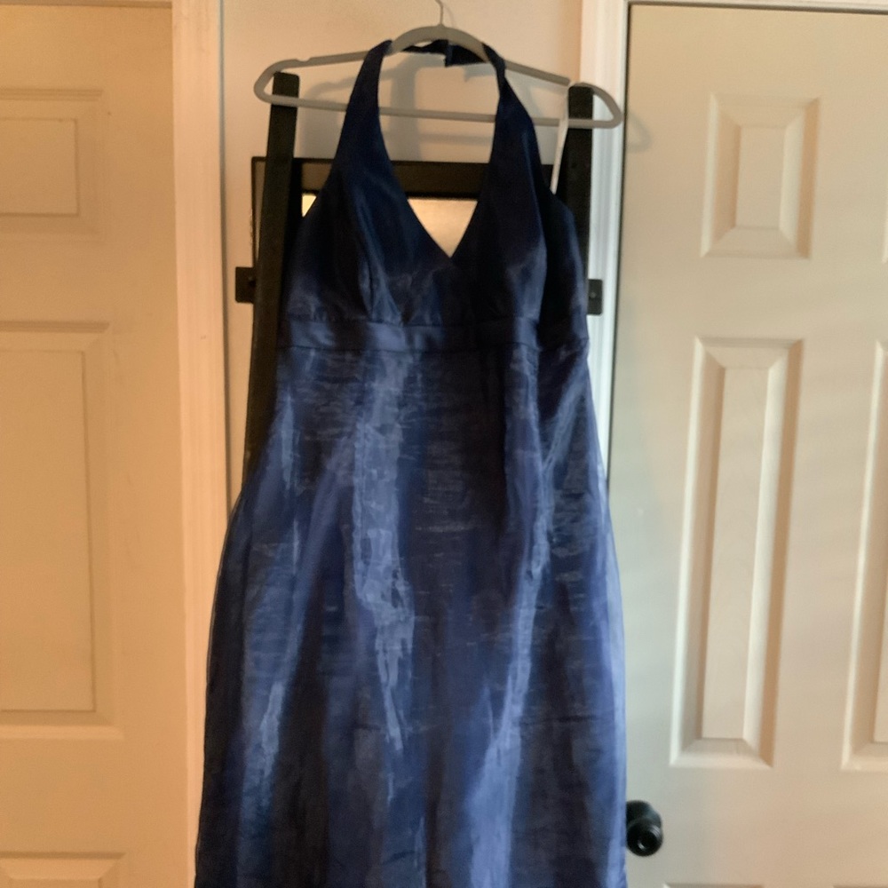 Navy David’s bridal halter dress